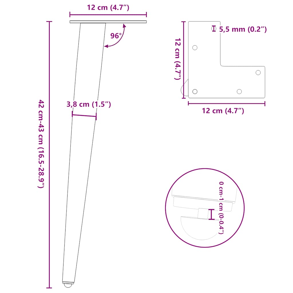 Coffee Table Legs Conical Shape 4 pcs Anthracite 42-43 cm Steel
