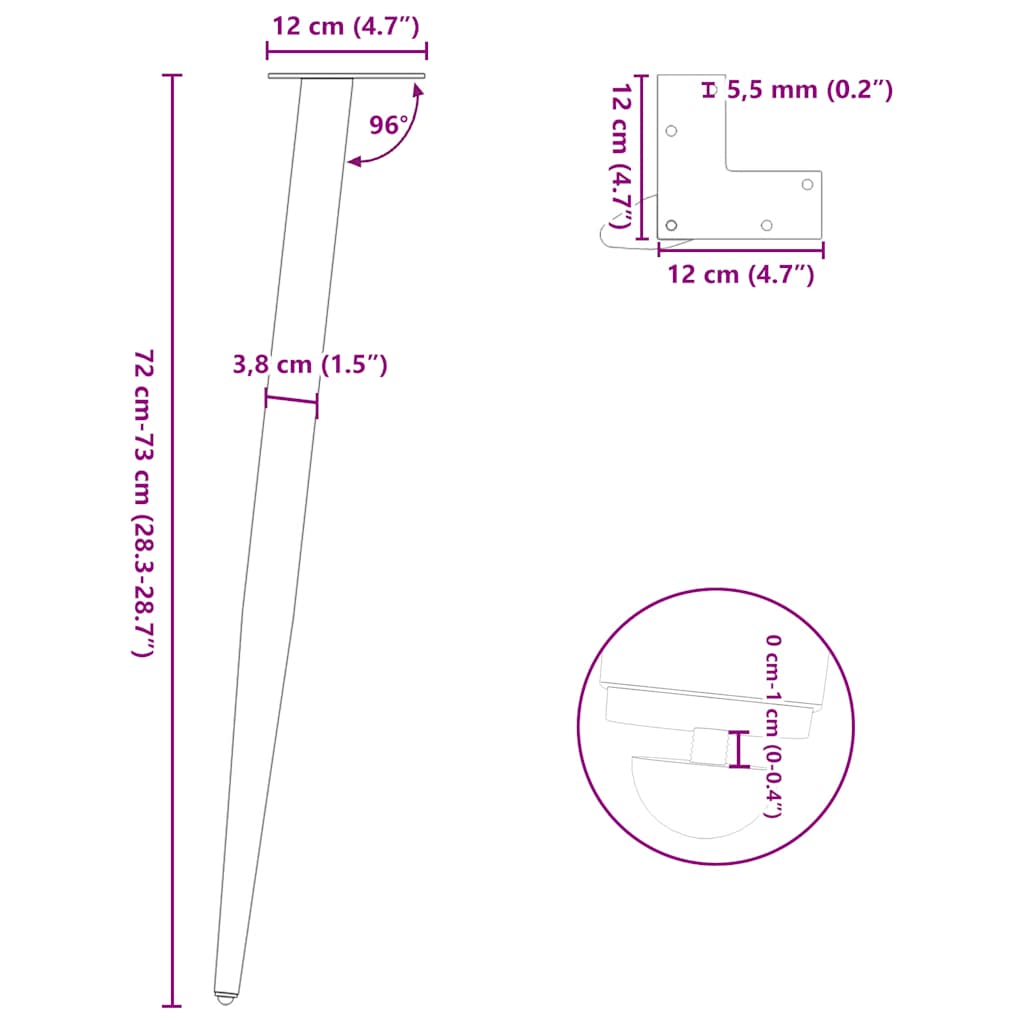 Console Table Legs Conical Shape 4 pcs Natural Steel 72-73 cm Steel