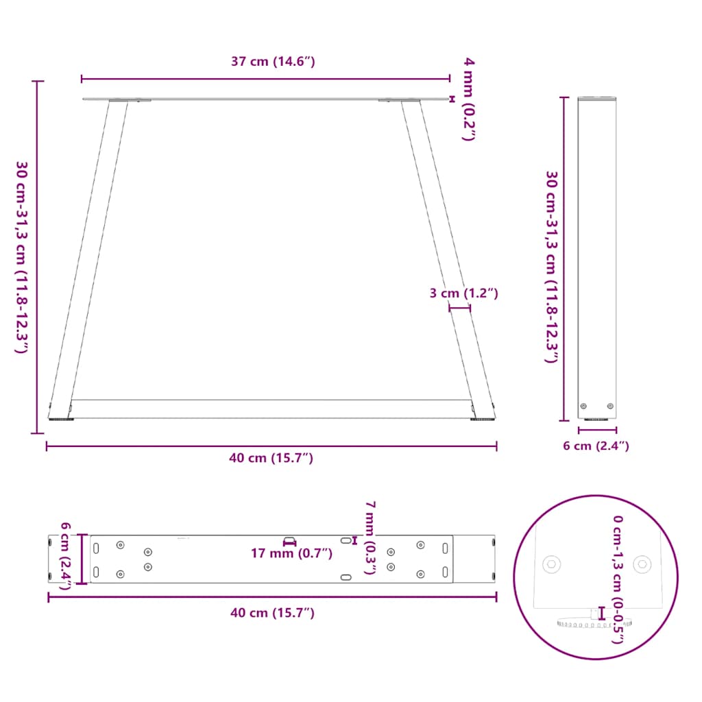 Coffee Table Legs V-Shape 2 pcs Black 40x(30-31,3) cm Steel