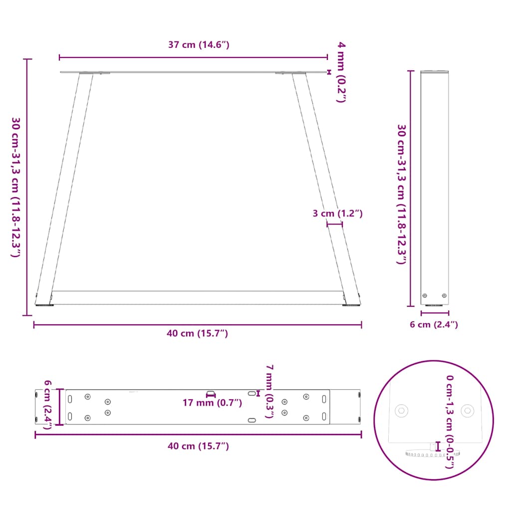 Coffee Table Legs V-Shape 2 pcs White 40x(30-31,3) cm Steel