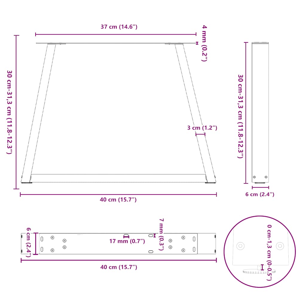 Coffee Table Legs V-Shape 2 pcs Natural Steel 40x(30-31.3) cm