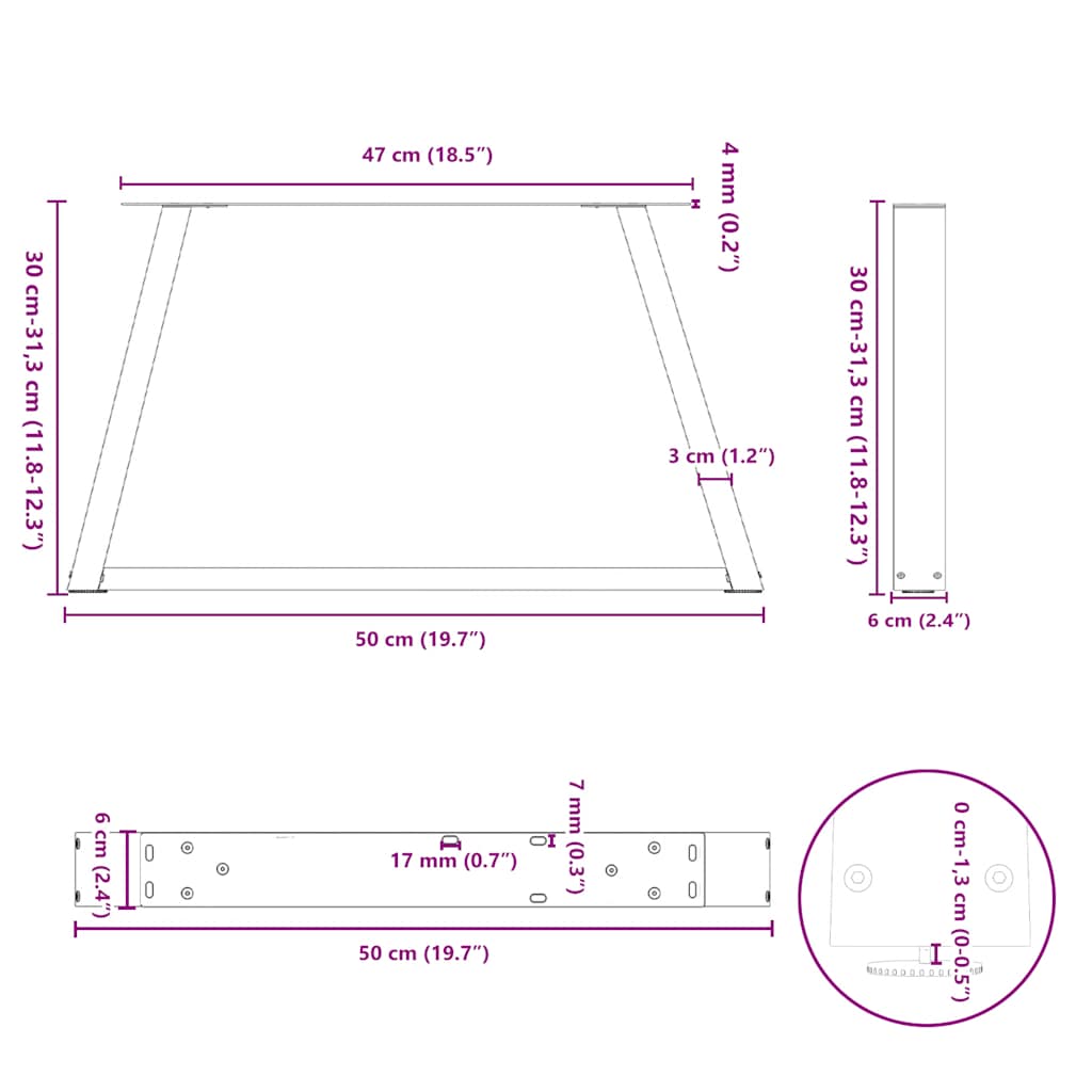 Coffee Table Legs V-Shape 2 pcs White 50x(30-31,3) cm Steel