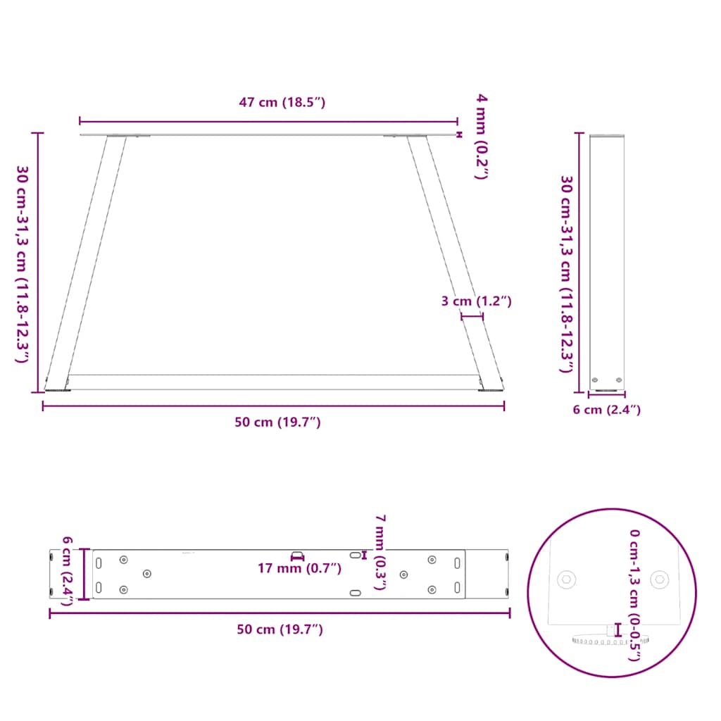 Coffee Table Legs V-Shape 2 pcs Anthracite 50x(30-31,3) cm Steel