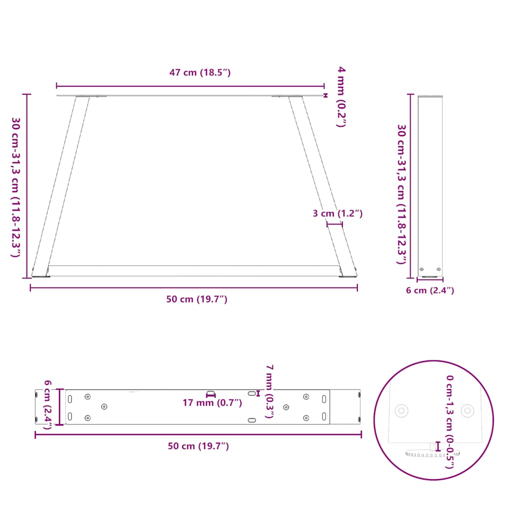 Coffee Table Legs V-Shape 2 pcs Natural Steel 50x(30-31.3) cm