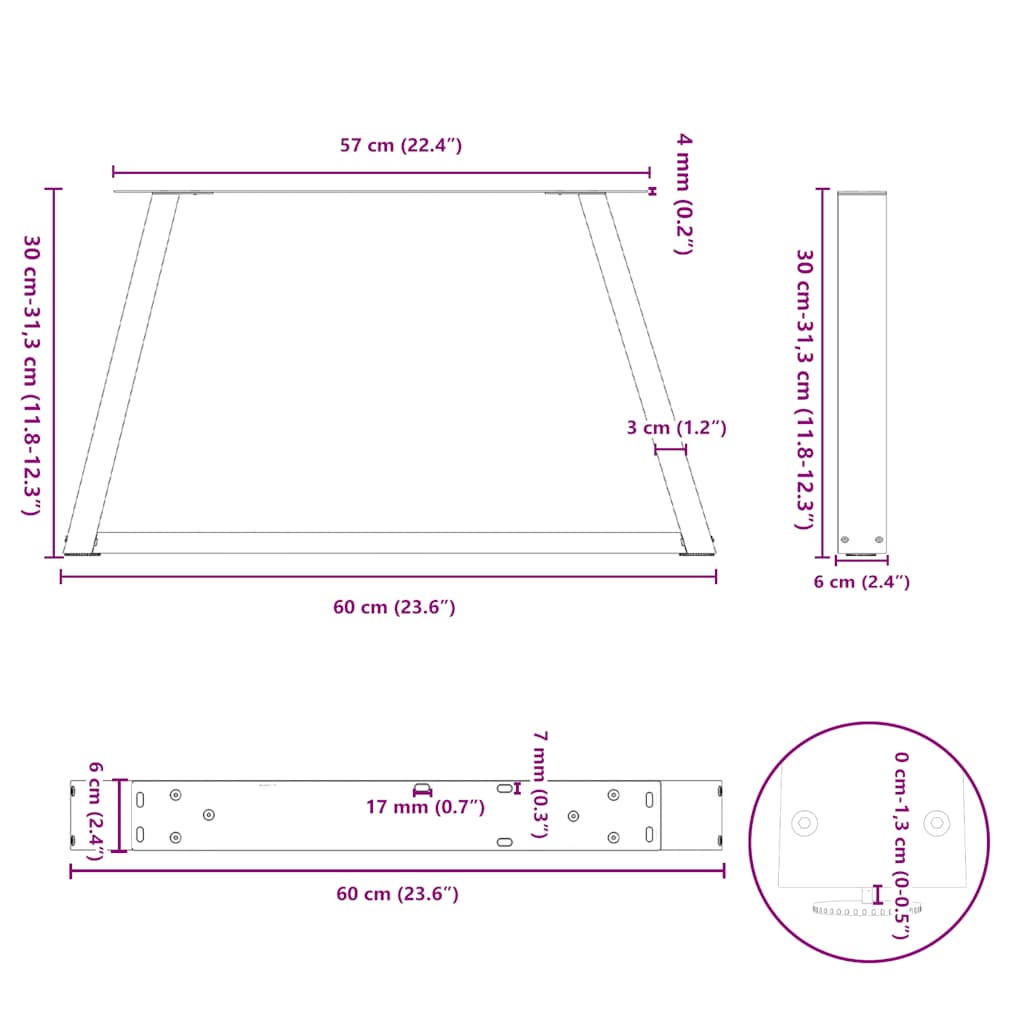 Coffee Table Legs V-Shape 2 pcs Black 60x(30-31,3) cm Steel