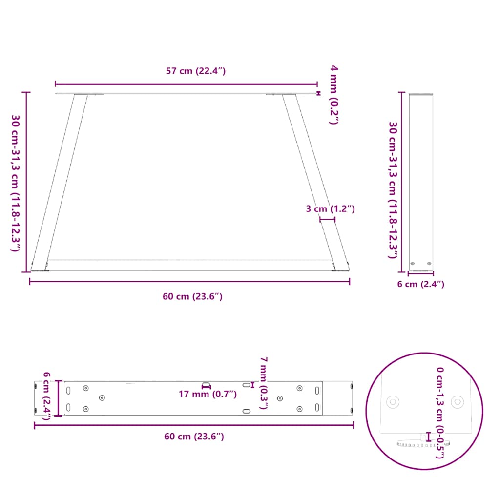 Coffee Table Legs V-Shape 2 pcs White 60x(30-31,3) cm Steel