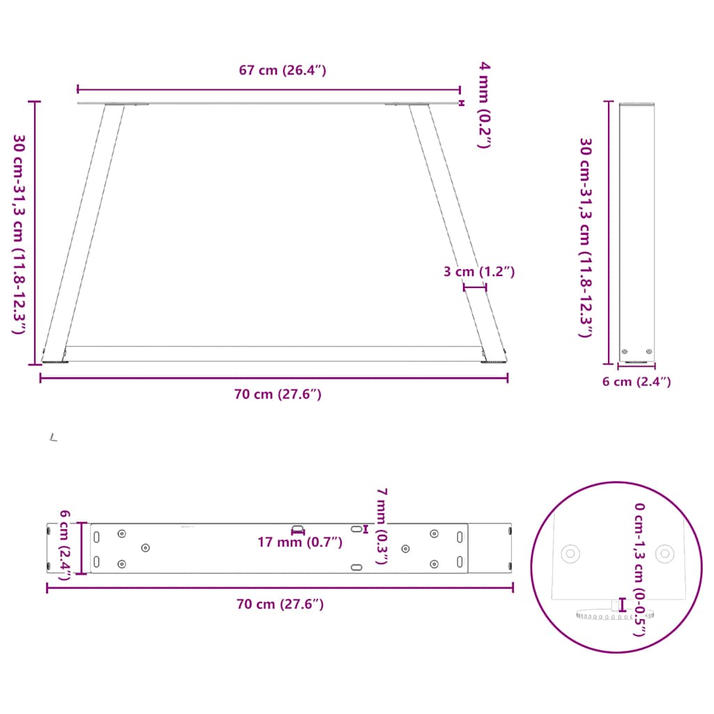 Coffee Table Legs V-Shape 2 pcs Anthracite 70x(30-31,3) cm Steel