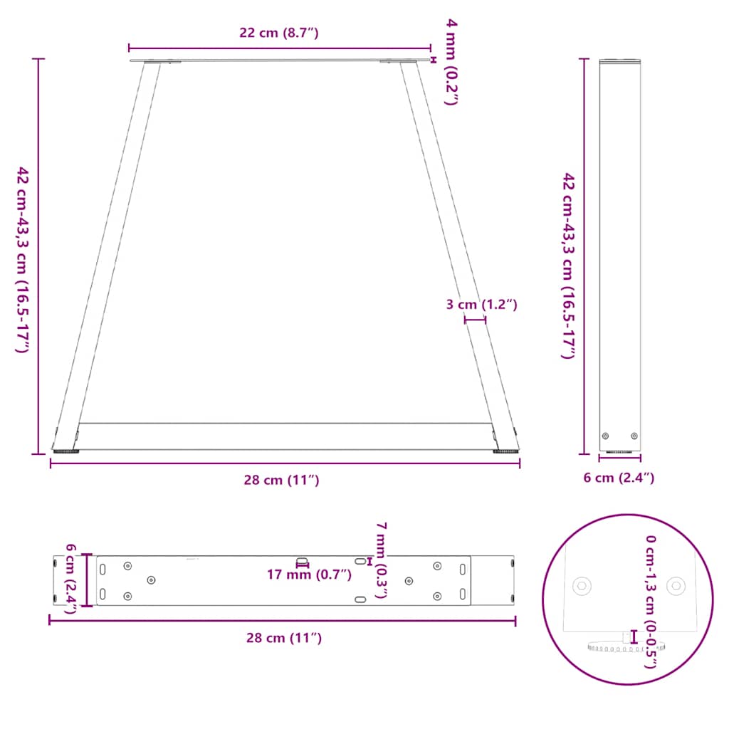 Coffee Table Legs V-Shape 2 pcs White 28x(42-43,3) cm Steel