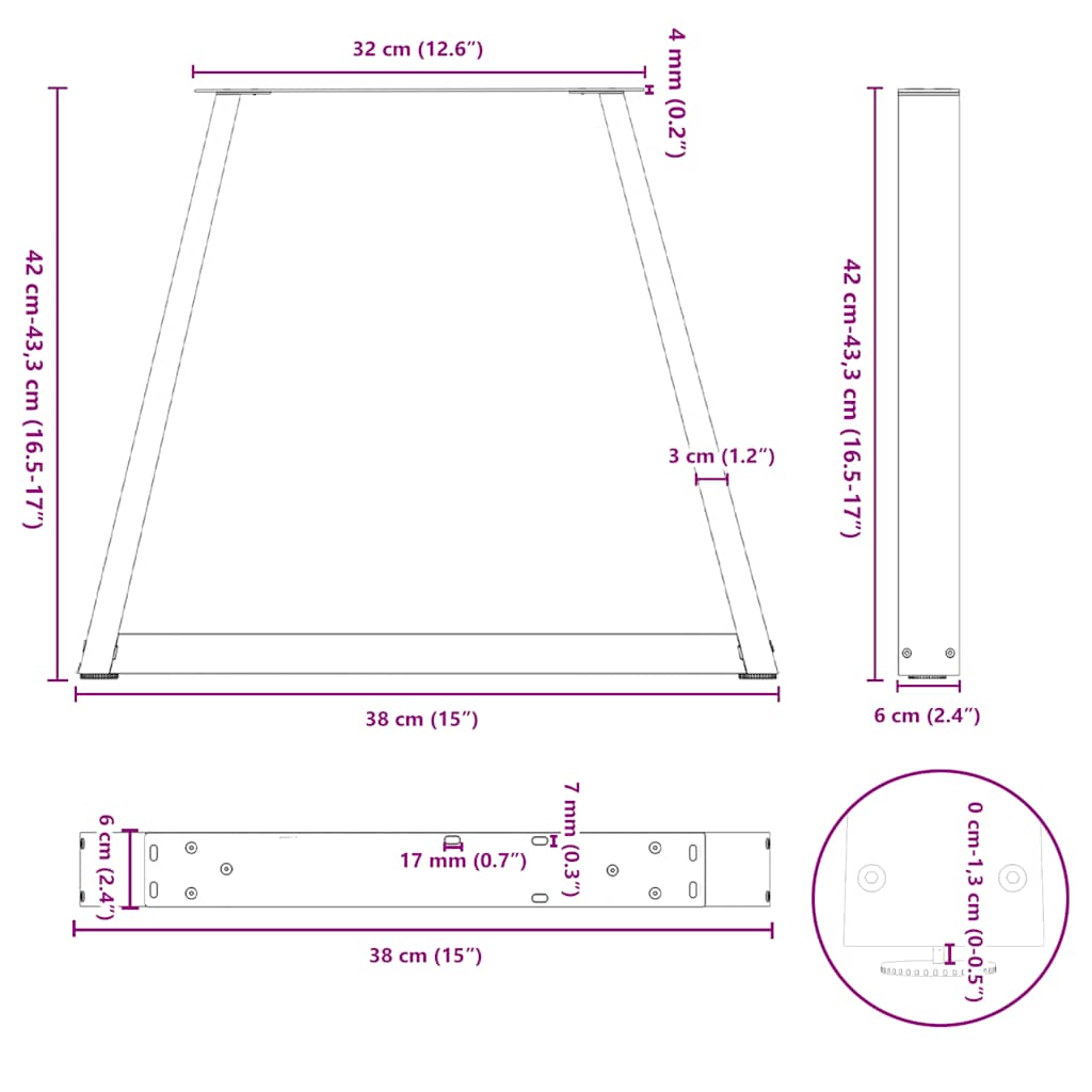 Coffee Table Legs V-Shape 2 pcs Black 38x(42-43,3) cm Steel