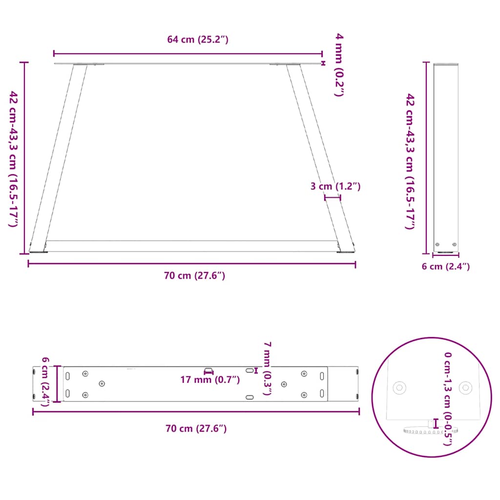 Coffee Table Legs V-Shape 2 pcs Black 70x(42-43,3) cm Steel