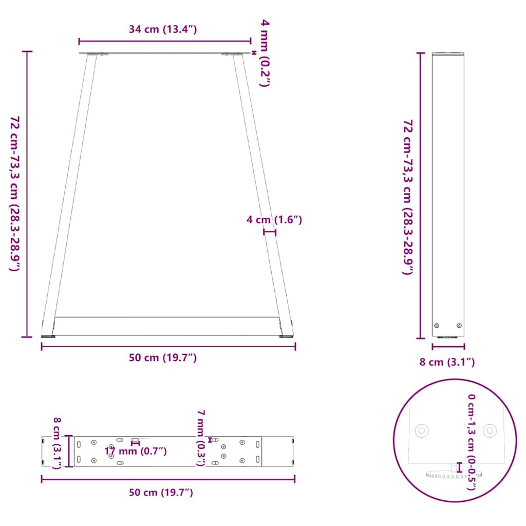 Dining Table Legs V-Shape 2 pcs Black 50x(72-73,3) cm Steel