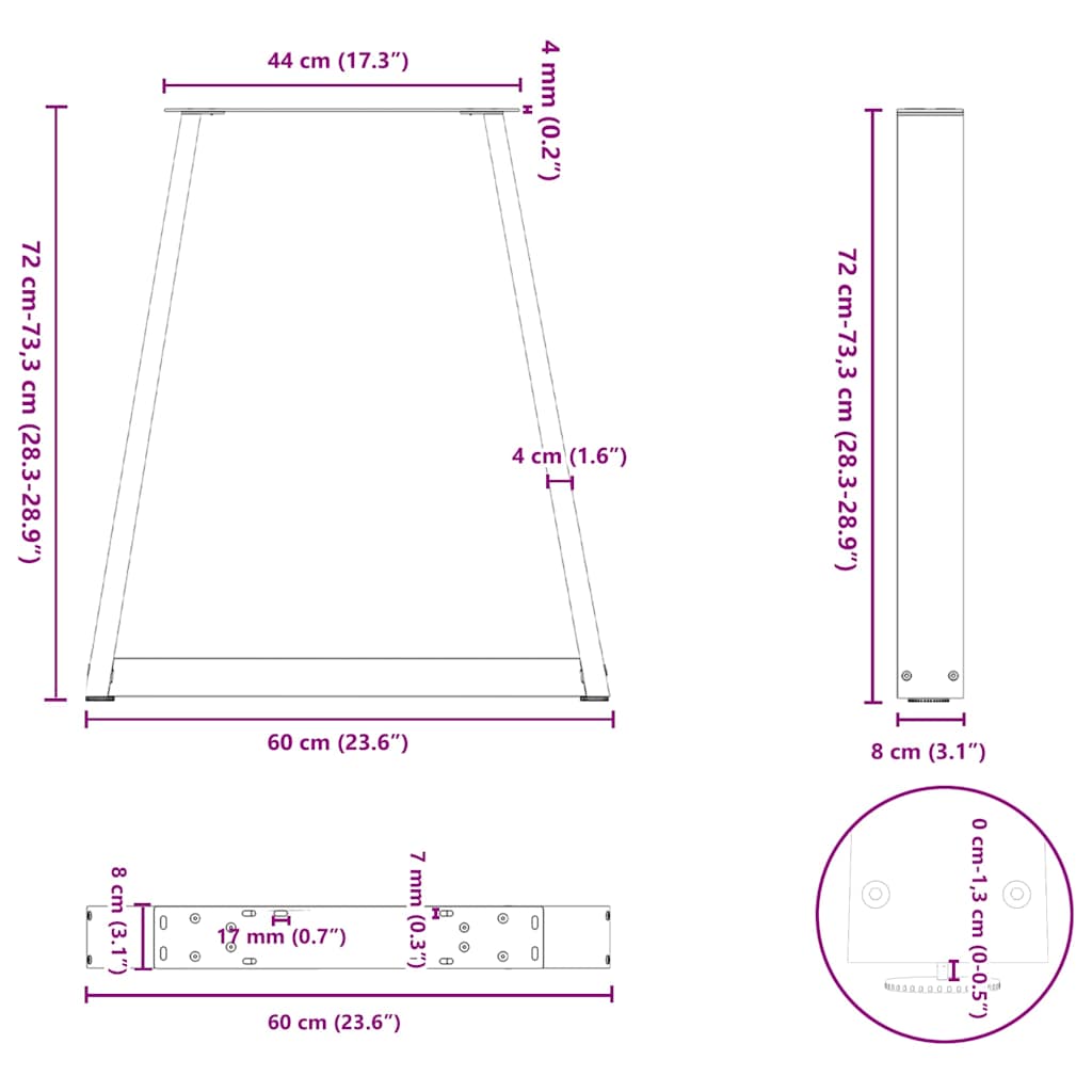 Dining Table Legs V-Shape 2 pcs Black 60x(72-73,3) cm Steel