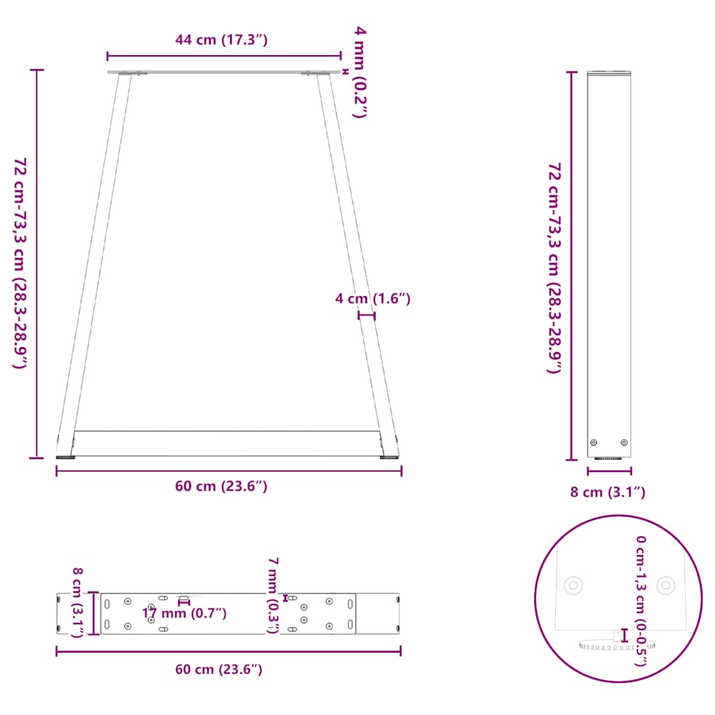 Dining Table Legs V-Shape 2 pcs Anthracite 60x(72-73,3) cm Steel