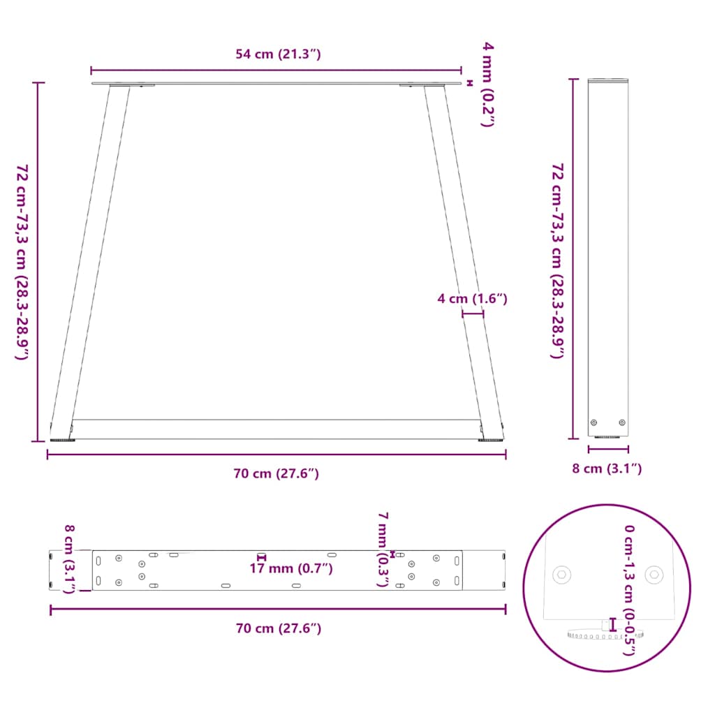 Dining Table Legs V-Shape 2 pcs Anthracite 70x(72-73,3) cm Steel