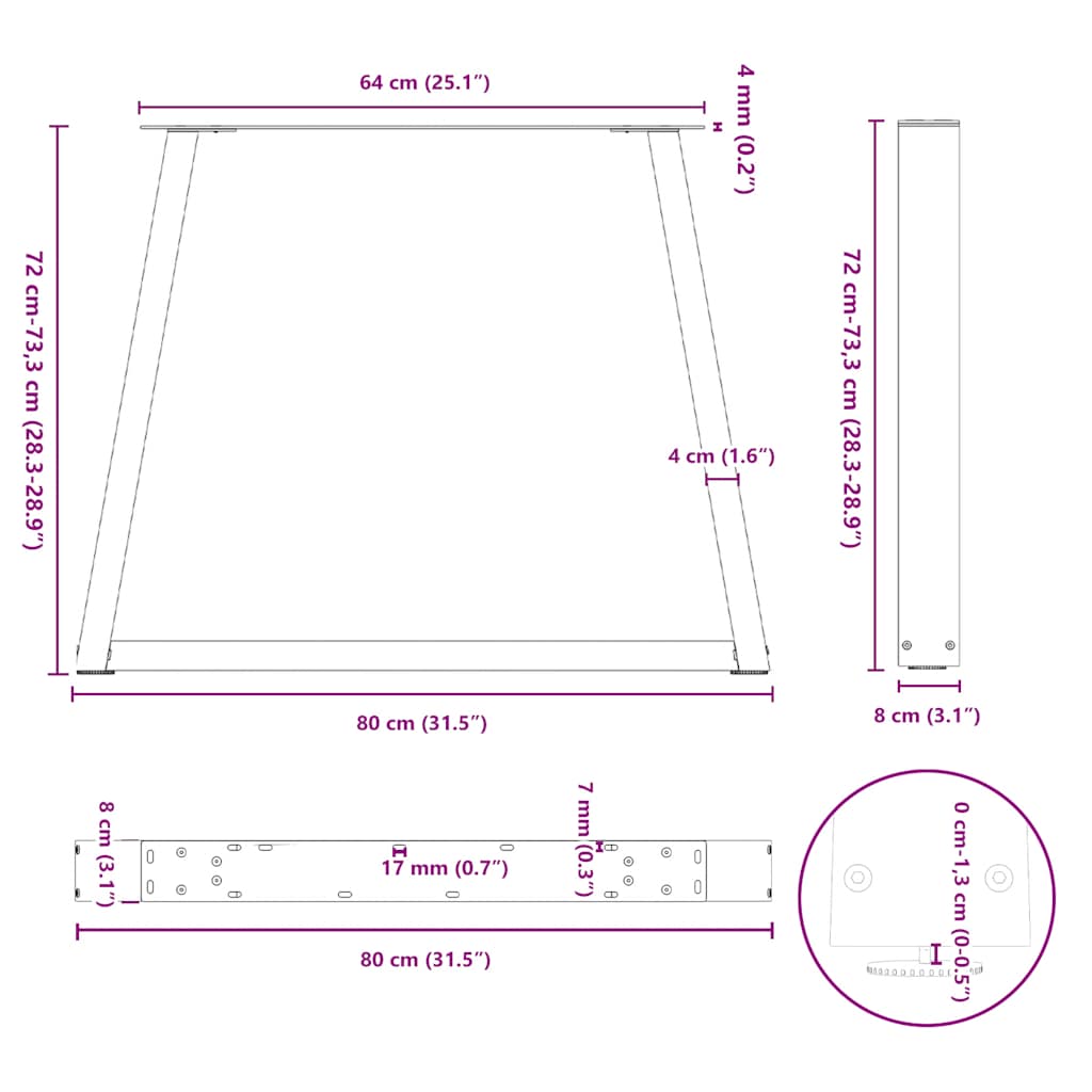 Dining Table Legs V-Shape 2 pcs Black 80x(72-73,3) cm Steel