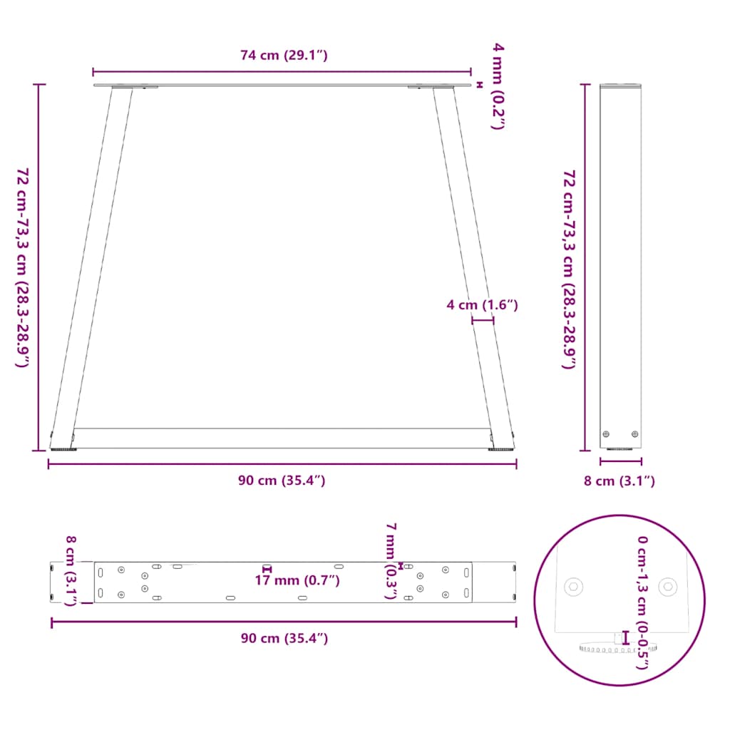 Dining Table Legs V-Shape 2 pcs Black 90x(72-73,3) cm Steel