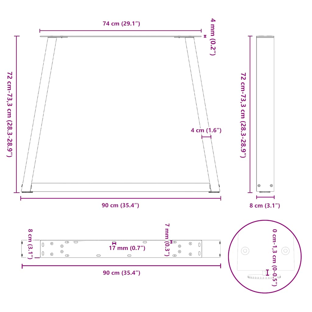 Dining Table Legs V-Shape 2 pcs White 90x(72-73,3) cm Steel