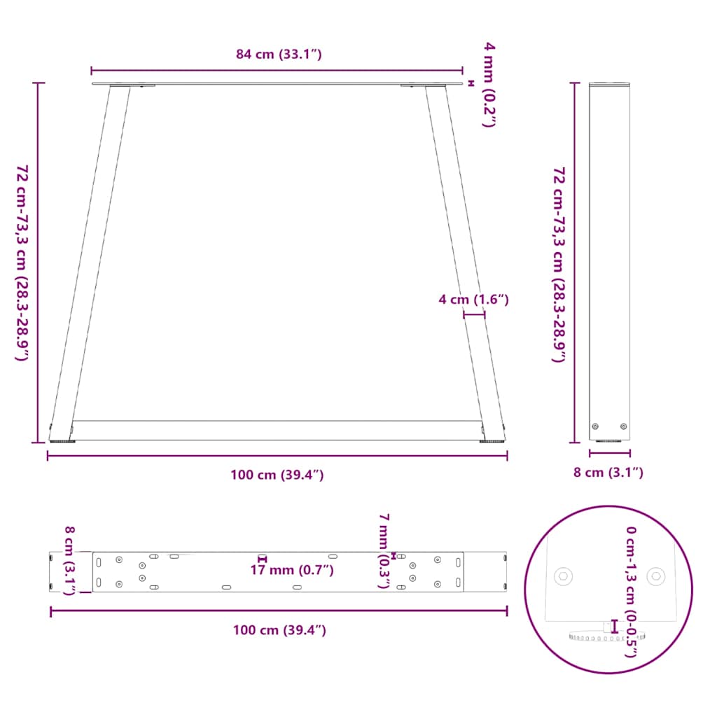 Dining Table Legs V-Shape 2 pcs Anthracite 100x(72-73,3) cm Steel