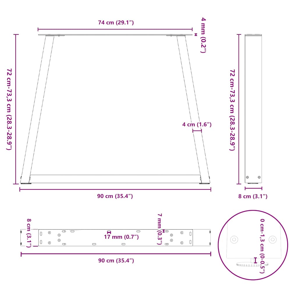 Dining Table Legs V-Shape 3 pcs Natural Steel 90x(72-73.3) cm