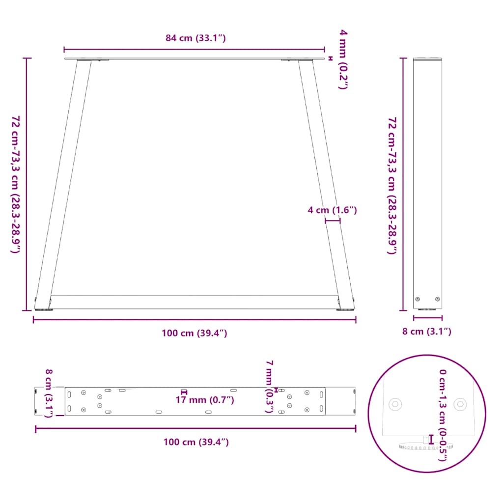 Dining Table Legs V-Shape 3 pcs White 100x(72-73,3) cm Steel
