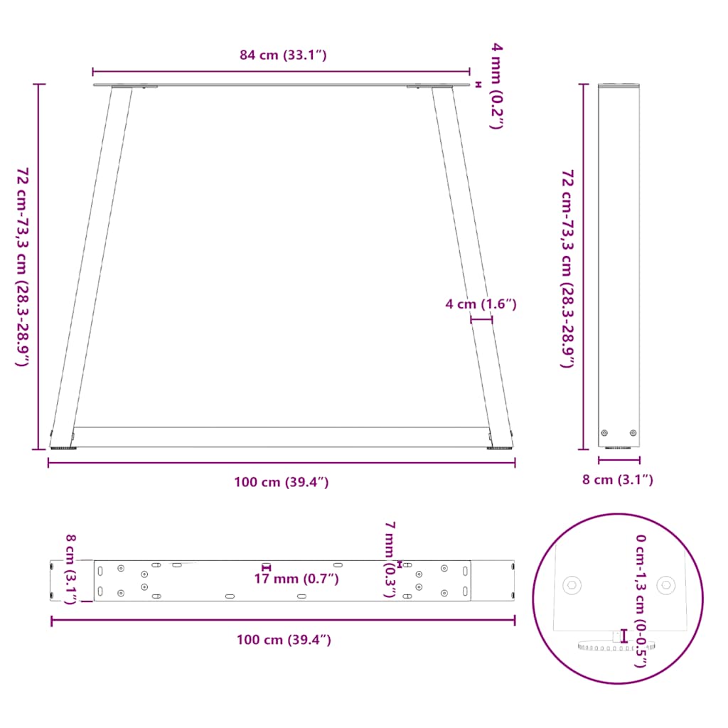Dining Table Legs V-Shape 3 pcs Anthracite 100x(72-73,3) cm Steel