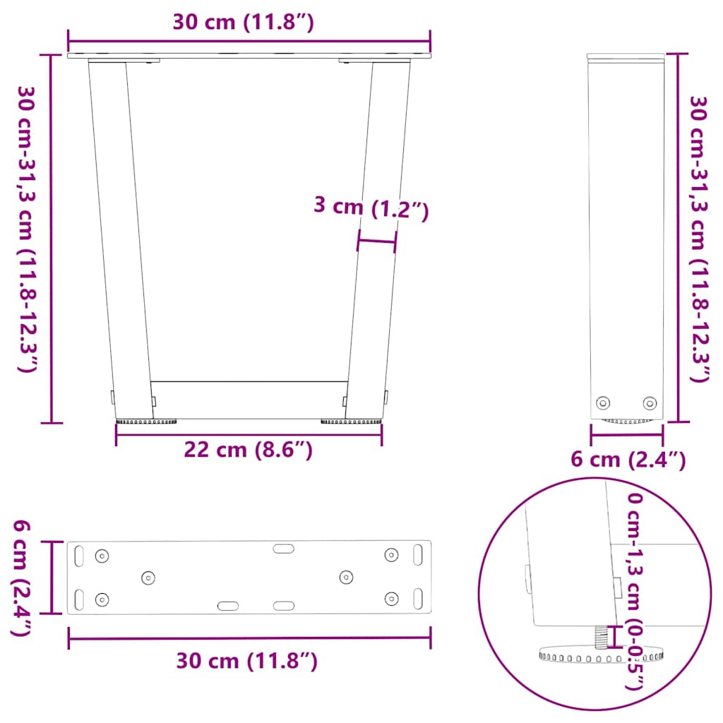 Coffee Table Legs V-Shape 2 pcs Anthracite 30x(30-31,3) cm Steel
