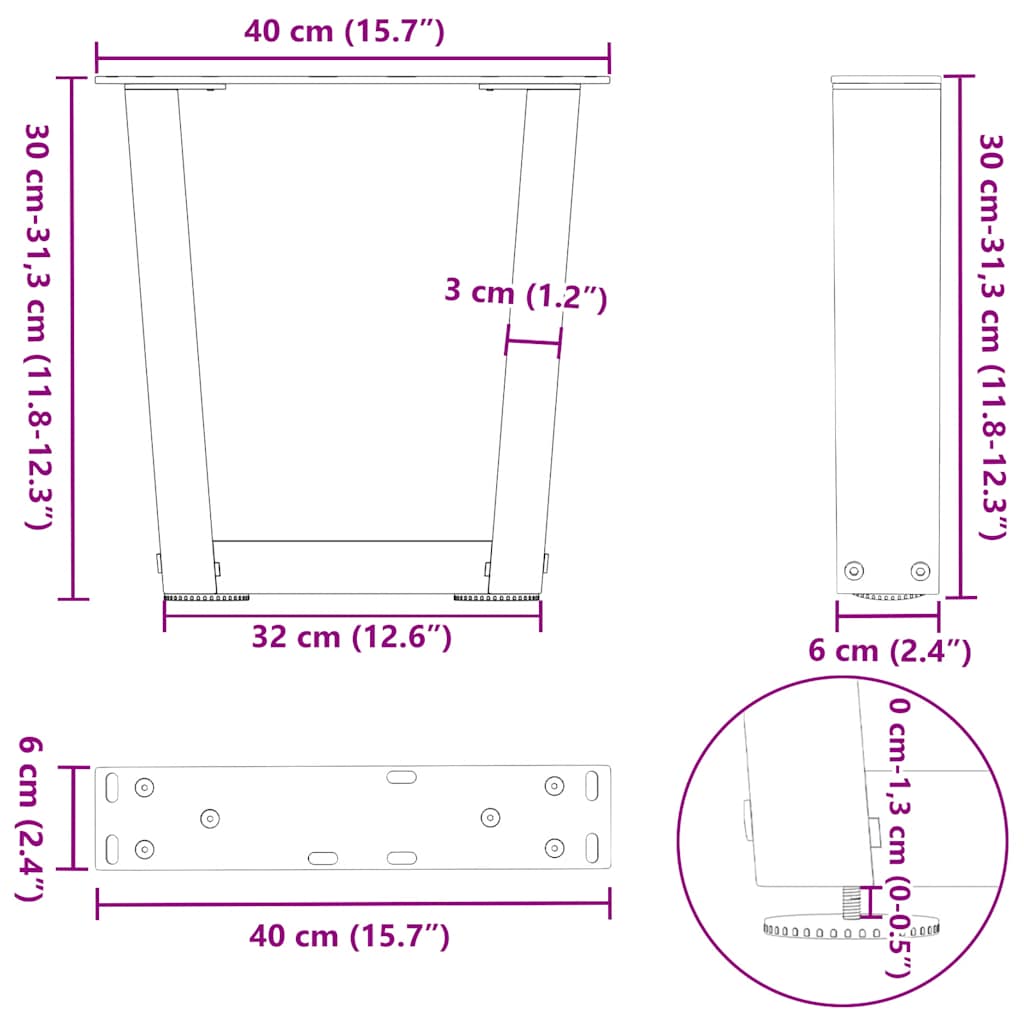 Coffee Table Legs V-Shape 2 pcs White 40x(30-31,3) cm Steel