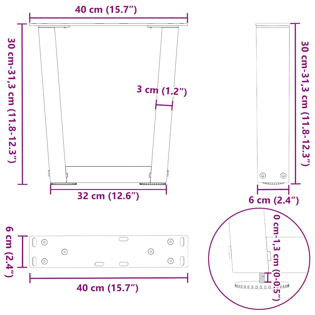 Coffee Table Legs V-Shape 2 pcs Anthracite 40x(30-31,3) cm Steel