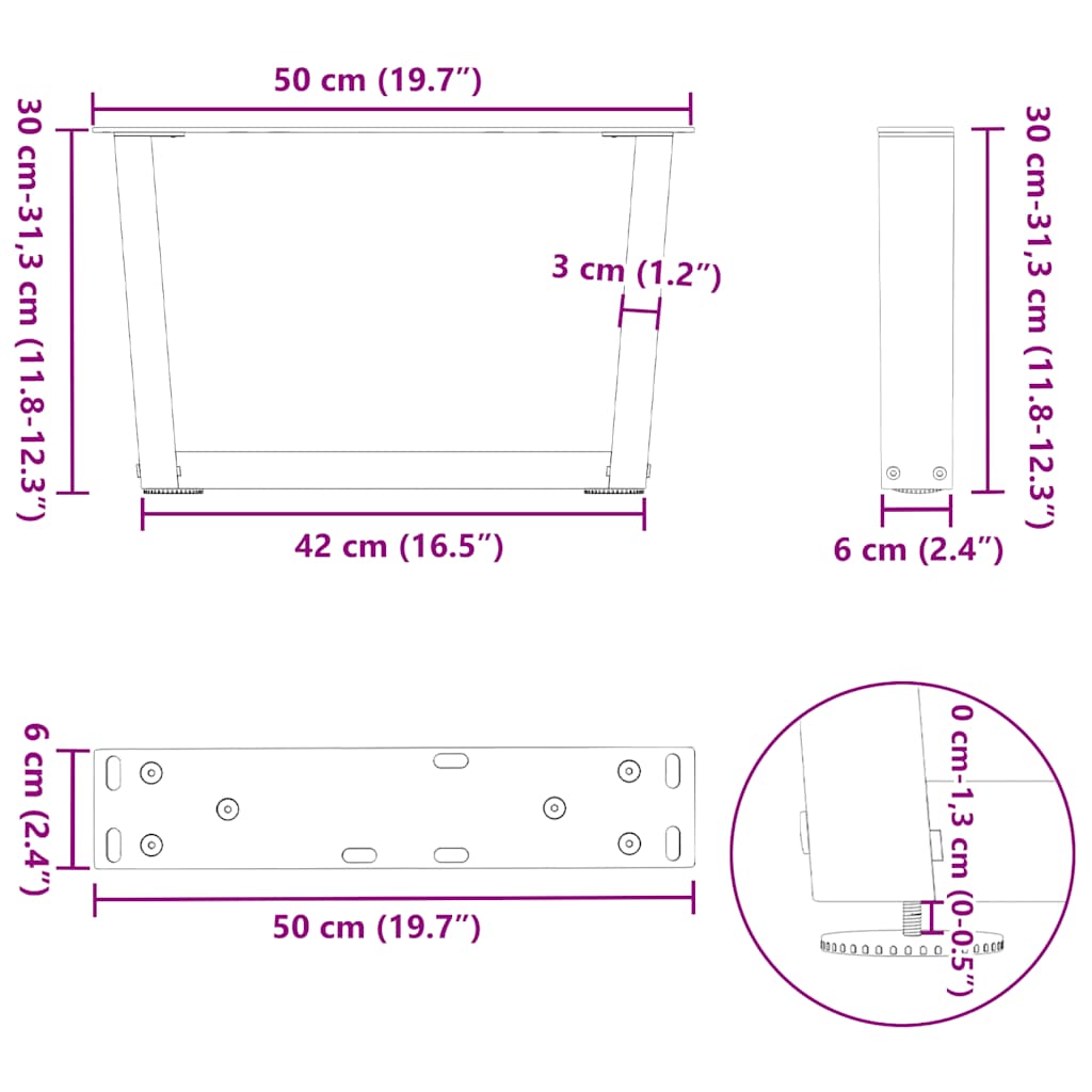 Coffee Table Legs V-Shape 2 pcs Black 50x(30-31,3) cm Steel