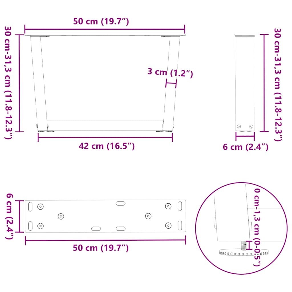 Coffee Table Legs V-Shape 2 pcs White 50x(30-31,3) cm Steel