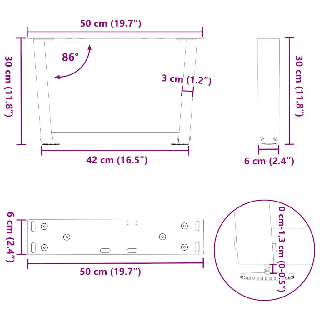 Coffee Table Legs V-Shape 2 pcs Natural Steel 50x(30-31.3) cm