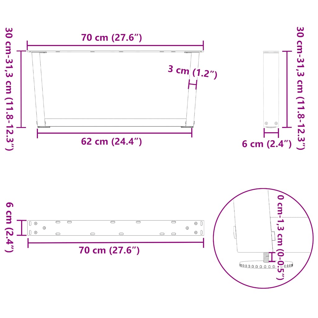 Coffee Table Legs V-Shape 2 pcs White 70x(30-31,3) cm Steel