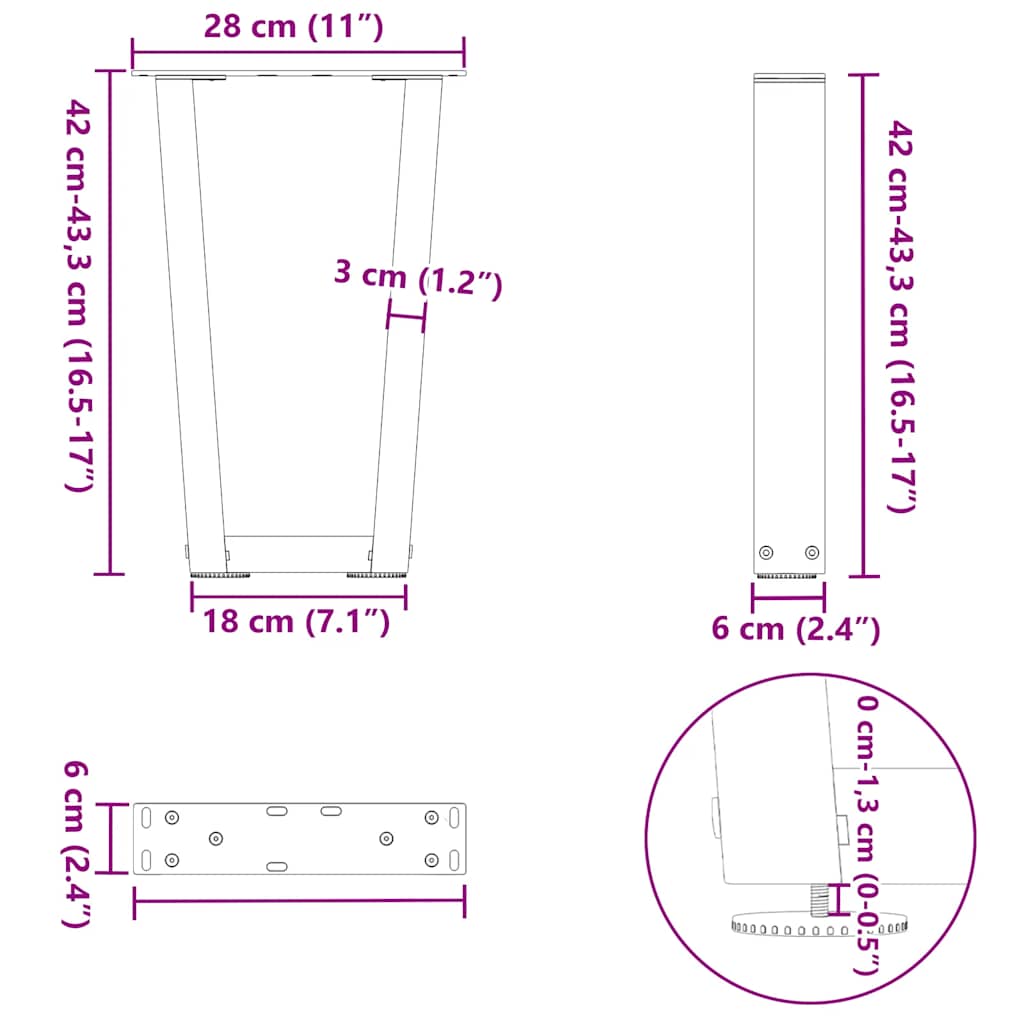 Coffee Table Legs V-Shape 2 pcs Black 28x(42-43,3) cm Steel