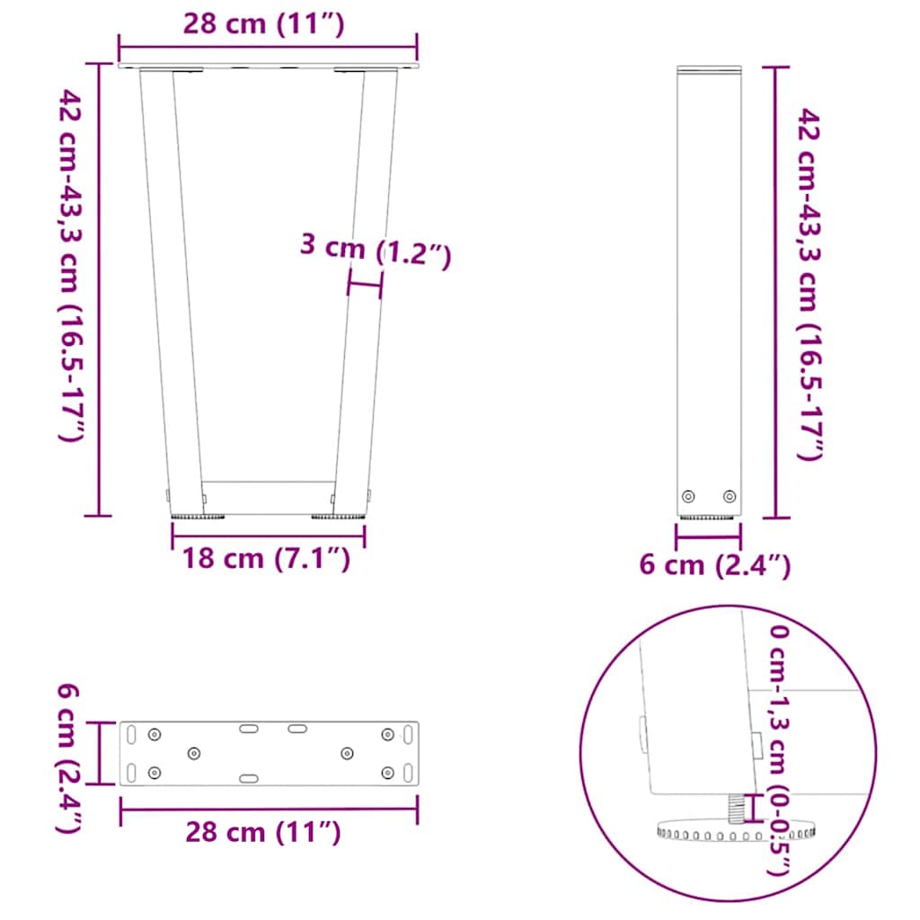 Coffee Table Legs V-Shape 2 pcs Anthracite 28x(42-43,3) cm Steel