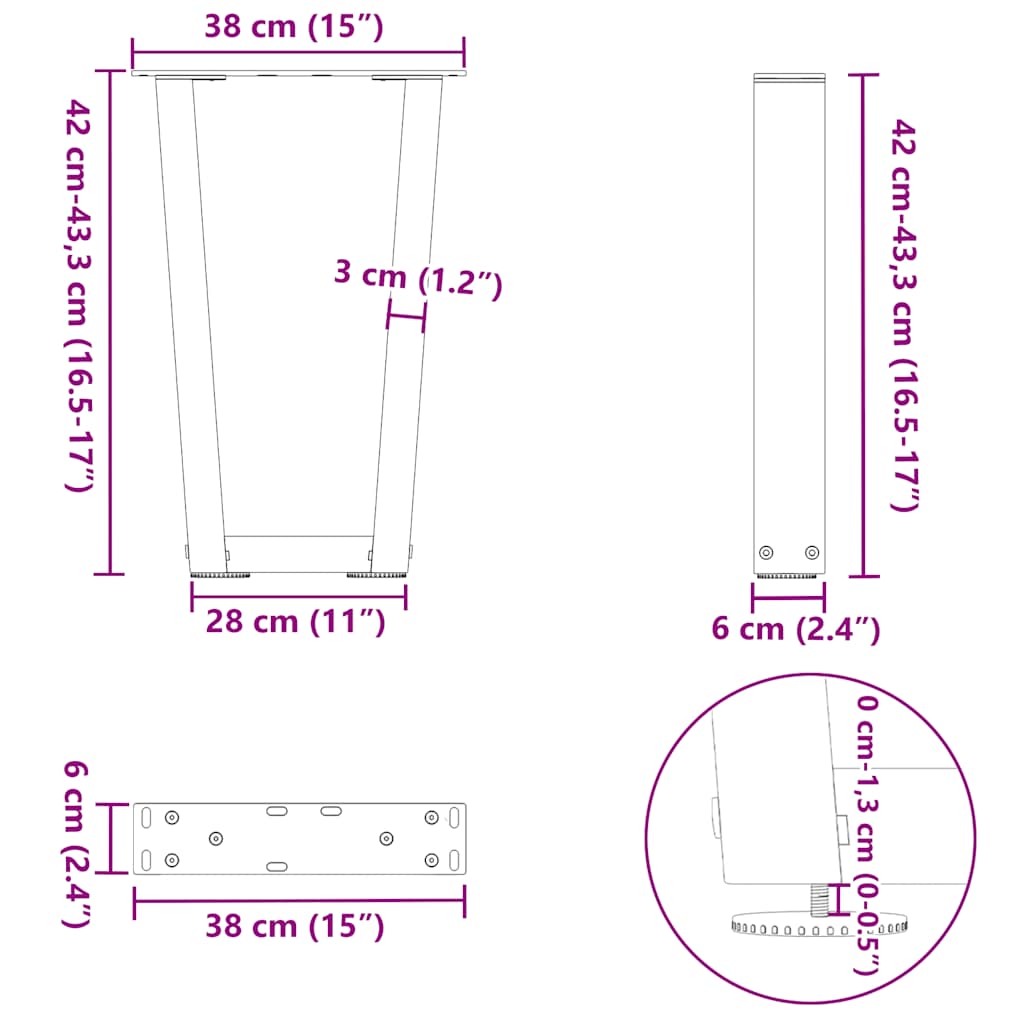 Coffee Table Legs V-Shape 2 pcs Black 38x(42-43,3) cm Steel