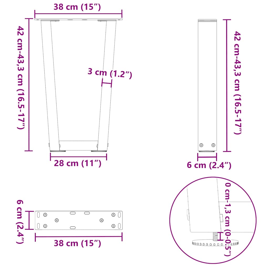 Coffee Table Legs V-Shape 2 pcs White 38x(42-43,3) cm Steel