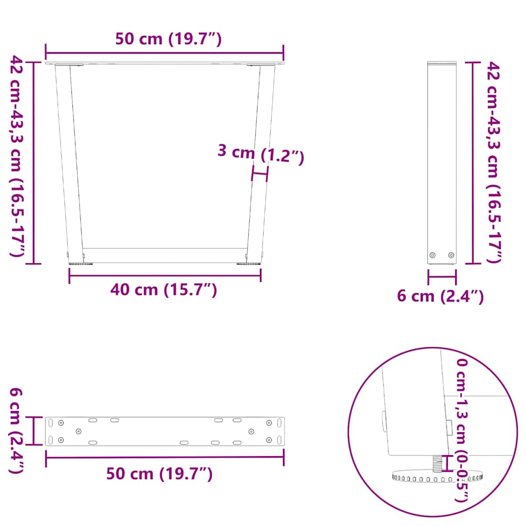 Coffee Table Legs V-Shape 2 pcs Natural Steel 50x(42-43.3) cm