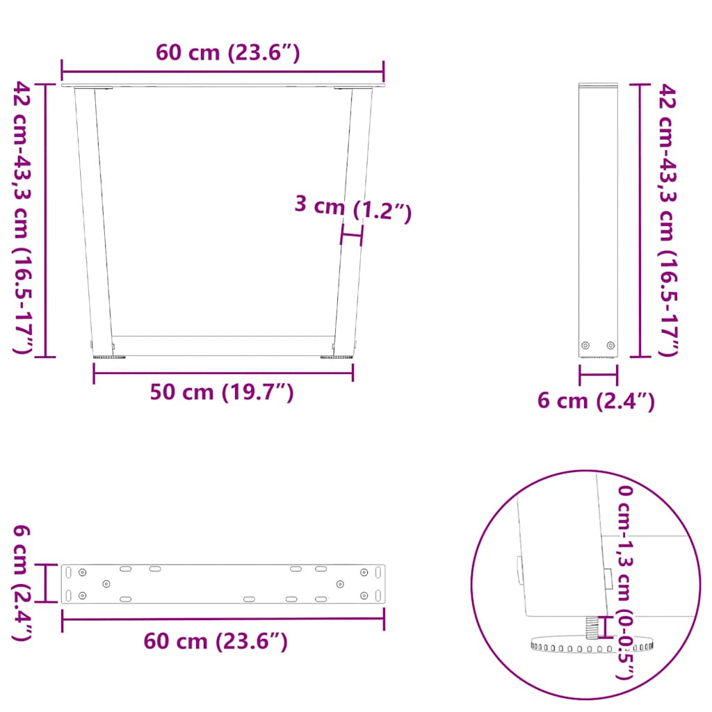 Coffee Table Legs V-Shape 2 pcs White 60x(42-43,3) cm Steel