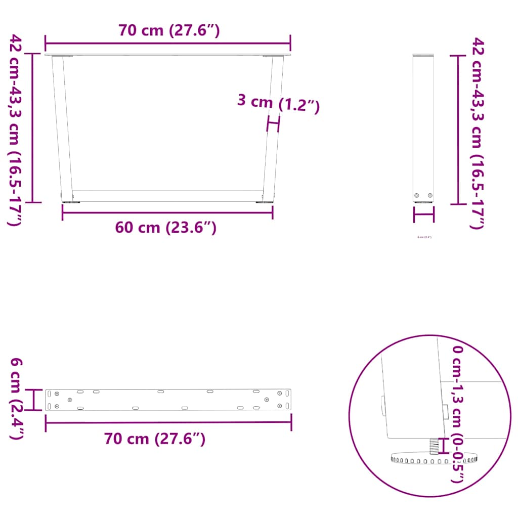 Coffee Table Legs V-Shape 2 pcs Black 70x(42-43,3) cm Steel