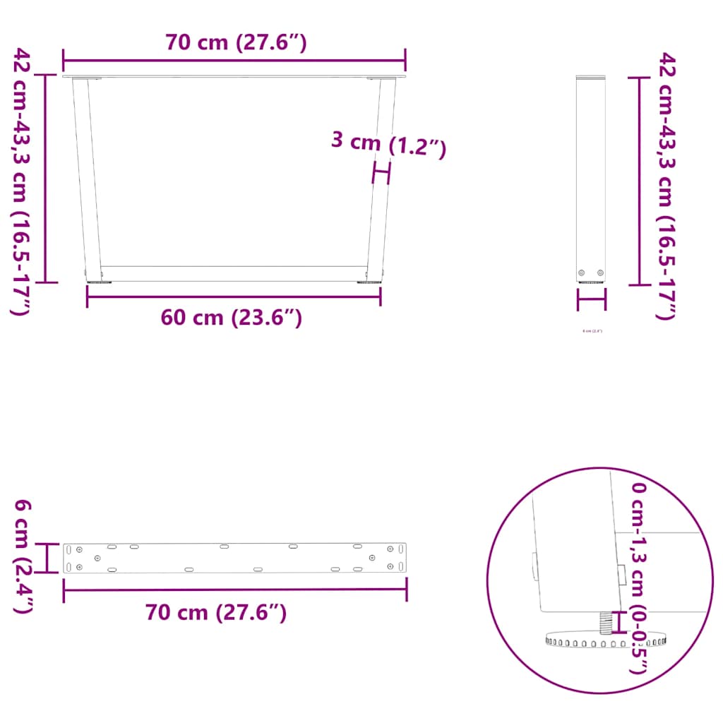 Coffee Table Legs V-Shape 2 pcs White 70x(42-43,3) cm Steel