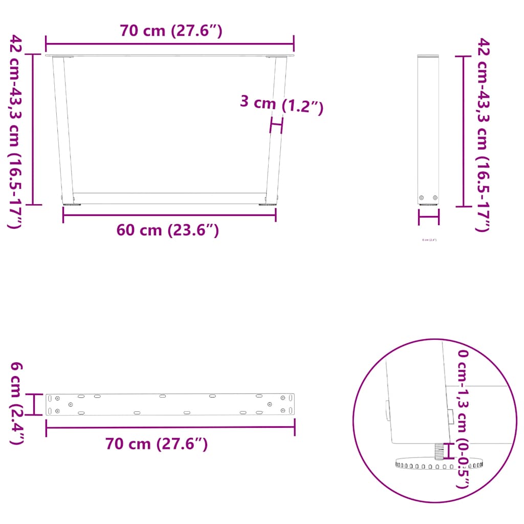 Coffee Table Legs V-Shape 2 pcs Natural Steel 70x(42-43.3) cm