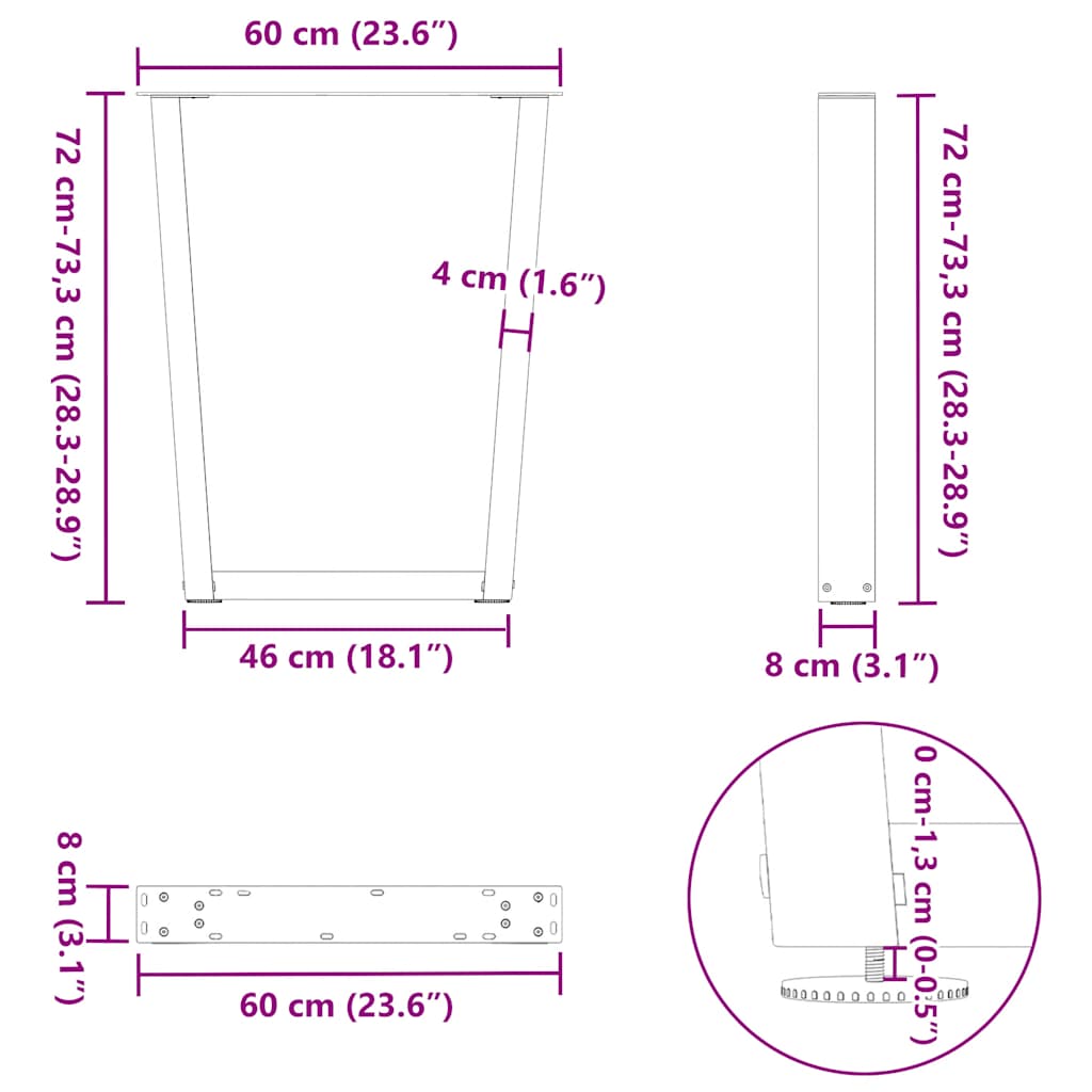 Dining Table Legs V-Shape 2 pcs Natural Steel 60x(72-73,3) cm Steel