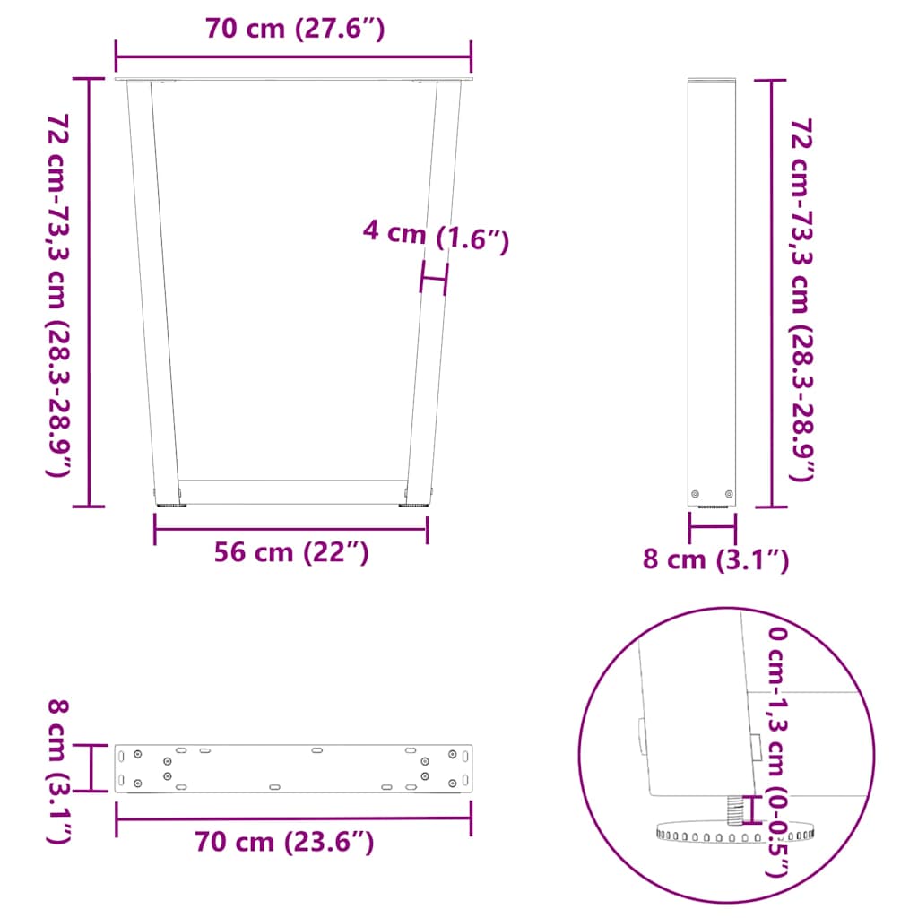 Dining Table Legs V-Shape 2 pcs Anthracite 70x(72-73,3) cm Steel