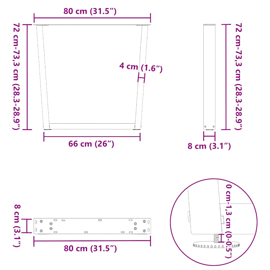 Dining Table Legs V-Shape 2 pcs Anthracite 80x(72-73,3) cm Steel