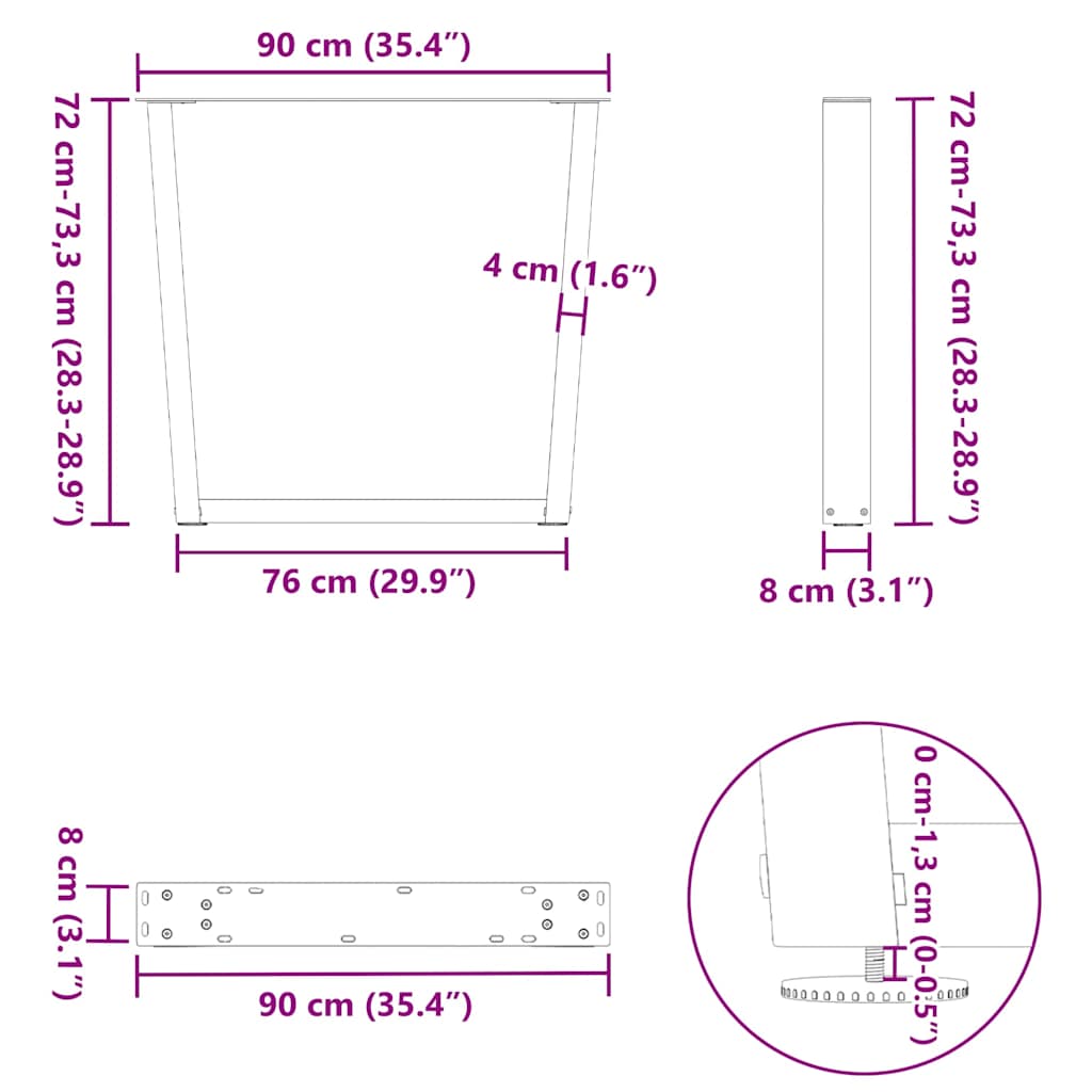 Dining Table Legs V-Shape 2 pcs White 90x(72-73,3) cm Steel