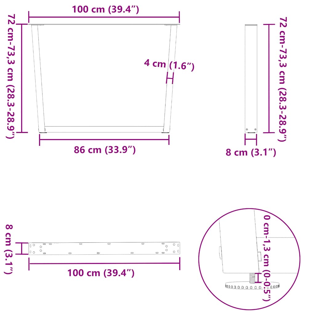 Dining Table Legs V-Shape 2 pcs Natural Steel 100x(72-73,3) cm Steel