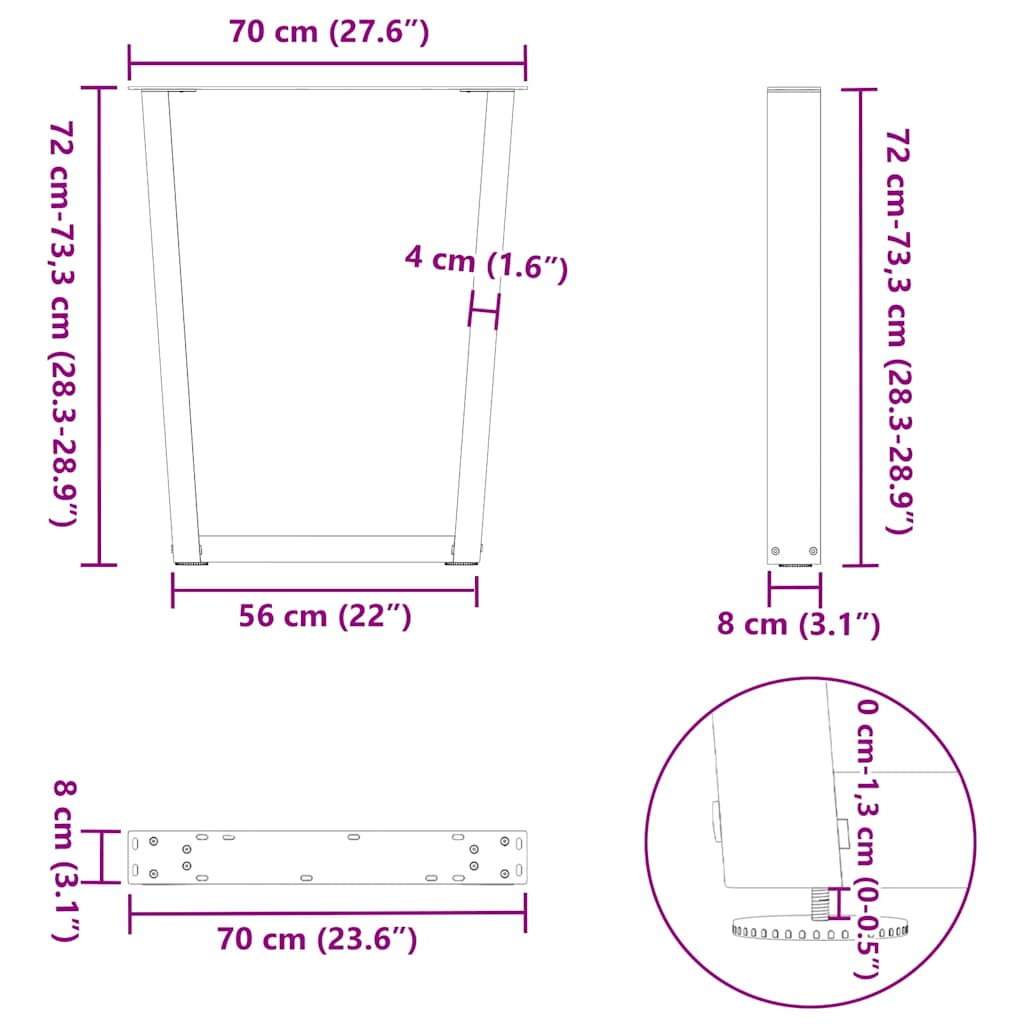 Dining Table Legs V-Shape 3 pcs White 70x(72-73,3) cm Steel