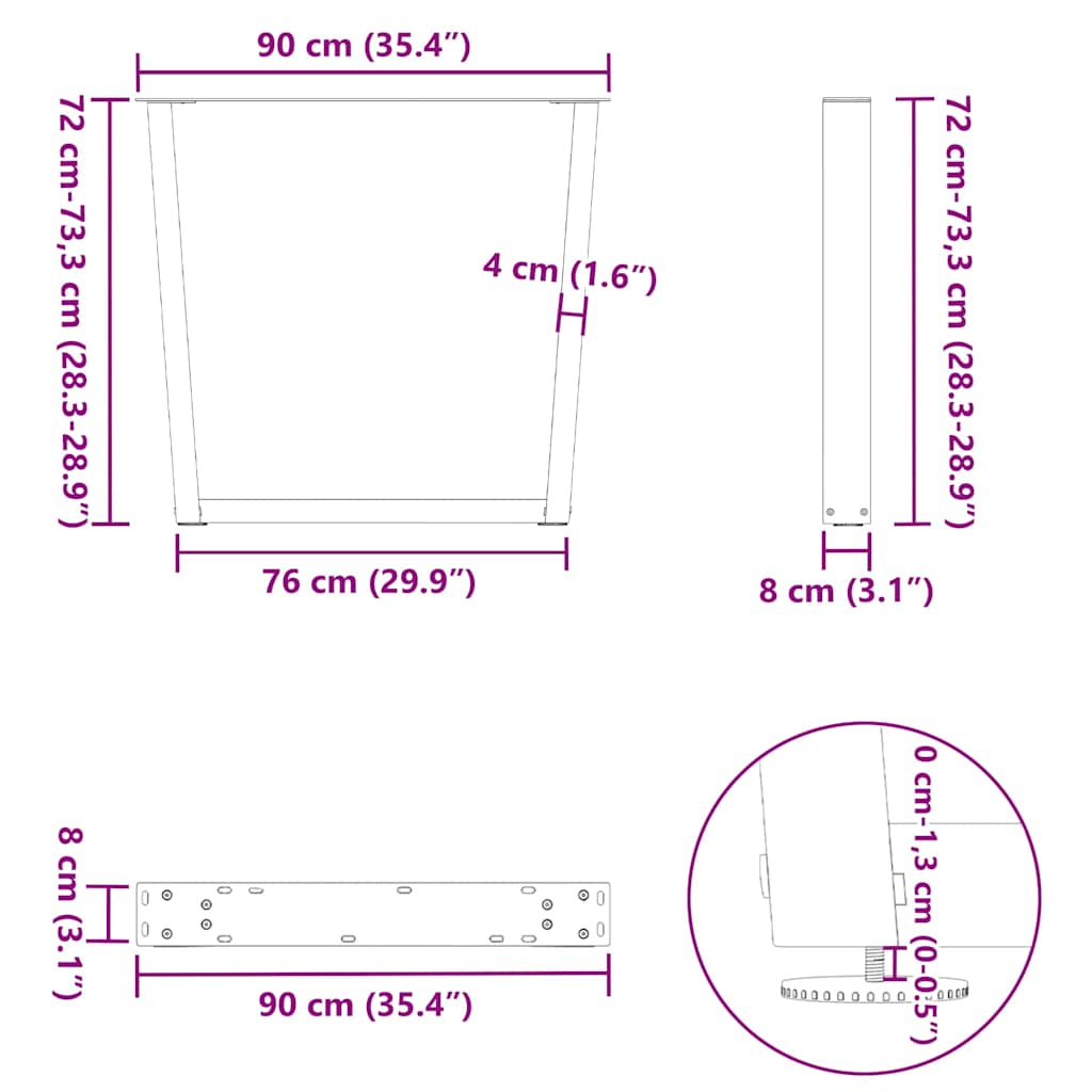 Dining Table Legs V-Shape 3 pcs Anthracite 90x(72-73,3) cm Steel