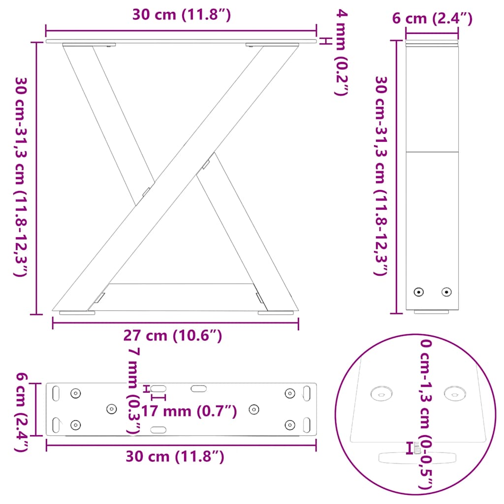 Coffee Table Legs 2 pcs Black 30x(30-31,3) cm Steel