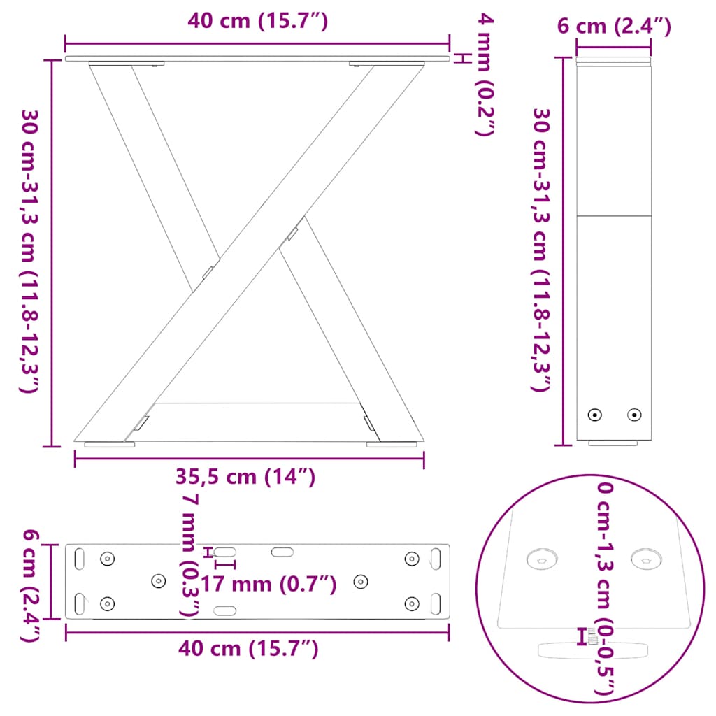 Coffee Table Legs 2 pcs White 40x(30-31,3) cm Steel